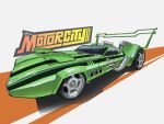  94eliasdesign absurdres car copyright_name english_commentary green_car highres logo motor_vehicle motorcity muscle_car mutt_(motorcity) no_humans shadow signature spoiler_(automobile) vehicle_focus 