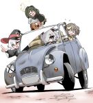  4girls angry blue_archive broken brown_hair car citroen citroen_2cv closed_eyes driving eri_(blue_archive) grey_car guitar halo hat instrument kanoe_(blue_archive) long_hair medium_hair motor_vehicle multiple_girls music niwakafune open_mouth playing_instrument pointing rena_(blue_archive) rust school_uniform shirt singing star_(symbol) star_in_eye symbol_in_eye tsumugi_(blue_archive) white_shirt witch witch_hat yellow_halo 