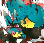  ambiguous_gender ass_up black_fur blue_fur blush butt canine chocolate fur jackal lucario lying mammal nintendo open_mouth pok&#233;mon pok&eacute;mon raised_tail red_eyes solo spikes tongue tongue_out unknown_artist video_games wide_hips yellow_fur 