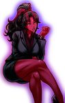  alternate_color betty_ross black_hair breasts chiba_toshirou crossed_legs formal high_ponytail large_breasts legs long_hair marvel multicolored_hair ponytail red_hair red_she-hulk red_skin sitting solo thick_thighs thighs watch yellow_eyes 