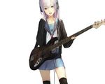  guitar headphones instrument nagato_yuki nil suzumiya_haruhi_no_yuutsu thighhighs white 