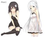  anthropomorphism black_hair blue_eyes blush dress ipod original red_eyes saku_(kudrove) thighhighs white white_hair 