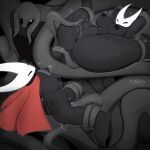 absurd_res big_breasts black_body bodily_fluids bottomless breasts clothed clothing female female_penetrated genital_fluids genitals greyroot hi_res hollow_knight_(franchise) hornet_(hollow_knight) humanoid nipples penetration restrained restrained_arms restrained_by_tentacles restrained_legs sex smashedplate21 team_cherry tentacle_penetration tentacle_sex tentacles vaginal vaginal_fluids vaginal_penetration vulva
