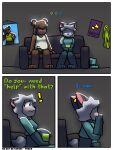 anthro barley(connorsconnor) bear blush bodily_fluids colored comic conley connorsconnor duo female flirting furniture hi_res hybrid infidelity male male/female mammal shaded sofa stuttering sweat tenting