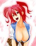  breasts cleavage hair_bobbles hair_ornament heart large_breasts onozuka_komachi open_mouth red_eyes red_hair smile solo touhou two_side_up watarui 