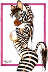  anthro breasts brown_eyes ear_piercing equine female looking_at_viewer mammal nipples nude piercing pink_nipples plain_background side_view solo standing stripes terrie_smith wet wet_hair white_background zebra 