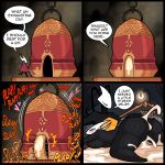 2025 2_horns 4_panel_comic absurd_res after_sex antennae_(anatomy) anthro arthropod black_body black_eyes black_text blush bodily_fluids breasts building butt cloak clothing comic cum dialogue door duo empty_eyes english_text excessive_cum excessive_genital_fluids exclamation_point eyelashes eyes_closed female fingers genital_fluids genitals hand_on_butt hi_res hollow_knight:_silksong hollow_knight_(franchise) horn hornet_(hollow_knight) house idolomantises intersex_(lore) melee_weapon motion_lines nude plap_(sound) red_cloak red_clothing shakra_(hollow_knight:_silksong) sound_effects speech_bubble sweat sweatdrop talking_to_another team_cherry text vulva walking weapon yellow_text