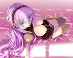  ajikan_(azican) bad_id bad_pixiv_id blue_eyes breasts from_above headphones large_breasts long_hair looking_at_viewer megurine_luka pink_hair solo thighhighs vocaloid 