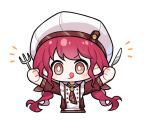 1girl :q apron artist_request ascot blush_stickers bow bright_pupils brooch brown_ascot brown_bow brown_dress brown_eyes buttons chef chef_hat chibi closed_mouth cropped_torso dress flat_top_chef_hat fork frilled_apron frills hair_bow happy hat holding holding_fork holding_knife hungry infinity_nikki jewelry knife long_hair long_sleeves low_twintails nikki_(series) notice_lines official_art pink_hair smile solo striped_ascot sweet_traces_(infinity_nikki) tareme three-quarter_sleeves tongue tongue_out transparent_background twintails v-shaped_eyebrows very_long_hair wavy_hair white_apron white_hat white_pupils 