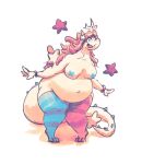 2022 3_toes 4_fingers anthro belly belly_overhang big_belly biped blue_clothing blue_legwear blue_stockings bottomless bottomless_anthro bottomless_female bracelet breasts clothed clothing colored colored_sketch crown digital_media_(artwork) digital_painting_(artwork) dragon english_description excited feet female female_anthro fingers floating_crown hair headgear hi_res jewelry legwear long_hair long_tail miluinaoxie mostly_nude mostly_nude_anthro mostly_nude_female mythological_creature mythological_scalie mythology navel non-mammal_breasts non-mammal_navel orange_hair overweight overweight_anthro overweight_female painting_(artwork) pattern_clothing pattern_legwear pattern_stockings pigeon_toed princess purple_star red_clothing red_legwear red_stockings royalty scalie shaded simple_background sketch solo standing star star_accessory star_tail stockings striped_clothing striped_legwear striped_stockings stripes tail tan_body tan_ears tan_tail thick_tail thick_thighs toes topless topless_anthro topless_female white_background