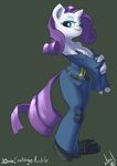  anthro anthrofied areola atryl belt blue_eyes breasts clothing equine fallout female friendship_is_magic fur hair hands horn horse jumpsuit looking_at_viewer mammal my_little_pony nipples pony purple_hair rarity_(mlp) shaded simple_background smile solo undressing unicorn white_fur 