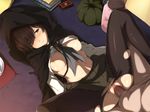  1girl black_hair blue_eyes blush breasts cape censored clothed_female_nude_male clothed_sex glasses hetero hood hyouka juumonji_kaho large_breasts long_hair looking_at_viewer lying mosaic_censoring navel nipples no_bra no_panties nude on_back pantyhose penis pokiyu pussy rimless_eyewear school_uniform sex shirt_lift spread_legs sweat torn_clothes torn_legwear vaginal 