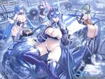  azur_lane blue_panties bubble car character_request essex_(azur_lane) highres holding holding_hose hose motor_vehicle navel new_jersey_(azur_lane) official_alternate_costume official_art one_eye_closed panties race_queen race_vehicle racecar tirpitz_(azur_lane) underwear wheel 
