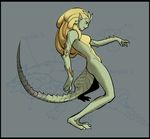  blonde_hair green_skin lizard_girl lizard_tail long_hair lowres monster_girl monster_hunter nude peco_(pockleberry) royal_ludroth solo tail 