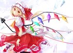  ascot bad_id bad_pixiv_id blonde_hair crystal flandre_scarlet hat hat_ribbon laevatein puffy_sleeves red_eyes revision ribbon short_hair short_sleeves solo touhou wakame_mi weapon wings wrist_cuffs 