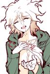  bad_id bad_pixiv_id cum cum_on_body cum_on_boy cum_on_upper_body cupping_hand danganronpa hood hoodie jacket komaeda_nagito male_focus mozi open_mouth smile solo super_danganronpa_2 white_hair 