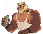 2025 anthro barazoku beard biceps black_wristband blonde_hair bo_(juggermelon) bottle brown_body brown_fur brown_pawpads canid canine canis claws clothing container deltoids domestic_dog english_text eye_scar facial_hair facial_scar finger_claws fur hair hi_res holding_bottle holding_container holding_object holding_water_bottle looking_at_viewer male mammal muscular muscular_anthro muscular_male nipples one_eye_closed pawpads scar shirt simple_background smile soildweller solo tan_hair tank_top text text_on_clothing text_on_shirt text_on_tank_top text_on_topwear topwear water_bottle white_background white_claws white_clothing white_shirt white_tank_top white_topwear wink winking_at_viewer wristband