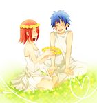  1boy 1girl blue_hair couple erza_scarlet eyes_closed fairy_tail flower jellal_fernandes kuzukiri5 red_hair short_hair young younger 