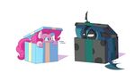  blue_eyes box changeling duo equine female feral friendship_is_magic gift green_eyes green_hair hair horn horse mammal my_little_pony pink_hair pinkie_pie_(mlp) plain_background pony queen_chrysalis_(mlp) white_background 