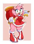 5_fingers accessory amy_rose anthro black_nose blush blush_lines boots border bracelet breasts clothing countershading dress eulipotyphlan eyelashes female fingers footwear fur gloves gold_(metal) gold_bracelet gold_jewelry green_eyes hair hammer handwear head_tuft headband hedgehog hi_res holding_hammer holding_melee_weapon holding_object holding_tool holding_weapon humanoid_hands jewelry lonercroissant mammal melee_weapon multicolored_boots multicolored_clothing multicolored_footwear open_mouth open_smile piko_piko_hammer pink_background pink_body pink_ears pink_fur pink_hair pink_tongue pupils red_boots red_clothing red_dress red_footwear red_headband sega shoes short_hair signature simple_background smile solo sonic_the_hedgehog_(series) standing tan_body tan_countershading tan_inner_ear tan_skin thick_eyelashes thick_thighs tongue tools tuft two_tone_boots two_tone_clothing two_tone_footwear weapon white_boots white_border white_clothing white_footwear white_gloves white_handwear