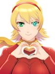  1girl blonde_hair breasts cyborg_009 francoise_arnoul green_eyes hairband heart heart-shaped_pupils heart_hands large_breasts scarf short_hair smile solo symbol-shaped_pupils ueyama_michirou upper_body 