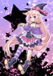  boots gloves halloween hat ia_(vocaloid) long_hair mismatched_legwear nail_polish solo striped striped_legwear thighhighs very_long_hair vocaloid witch_hat yayoi_(egoistic_realism) 