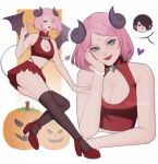  >_o 1boy 1girl alternate_costume artist_name ass batman_symbol bob_cut bracelet breasts chibi chibi_inset cleavage cleavage_cutout clothing_cutout commentary crop_top cropped_torso curled_horns demon_girl demon_horns demon_tail demon_wings elbow_rest english_commentary eyelashes full_body gradient_background green_eyes heart high-waist_panties high_heels highres horns invisible_table jewelry looking_ahead looking_at_viewer mandarin_collar medium_breasts naruto_(series) one_eye_closed orange_background pumpkin rectangle red_lips red_shirt red_shoes red_skirt sharingan shirt shoes skirt sleeveless sleeveless_shirt smirk swept_bangs tail tenartistt thighhighs transparent_wings uchiha_sasuke v white_background wings 
