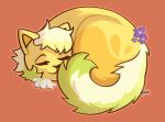 curled_up curly_hair fan_character female feral flower_accessory fur hair jinglepaws sleeping solo yellow_body yellow_fur