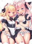  2girls animal_ear_fluff animal_ears apron black_dress black_ribbon blonde_hair blue_eyes blush boku_no_risou_no_isekai_seikatsu bow bow_panties breasts cat_ears cat_girl cat_tail chise_(ichiri) clothes_lift clothes_pull commentary_request crotch_seam dress dress_lift dress_pull dress_tug fox_ears fox_girl fox_tail frilled_panties frills garter_straps lifting_own_clothes long_hair lying maid maid_headdress misia_(ichiri) multiple_girls official_art on_back open_mouth panties pink_hair pulling_own_clothes red_eyes ribbon sazaki_ichiri second-party_source small_breasts smile tail thighhighs thighs twintails two_side_up underwear waist_apron white_apron white_panties white_thighhighs 