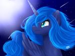  blue_hair britishstarr equine female feral friendship_is_magic hair horn horse mammal my_little_pony night outside pony princess_luna_(mlp) shooting_star solo stars winged_unicorn wings 