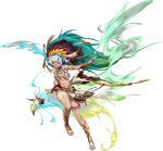  1girl absurdres animal arm_strap bare_legs bare_shoulders bead_necklace beads bird black_nails body_markings bodypaint bracelet bracer breasts cleavage closed_mouth dark-skinned_female dark_skin facial_mark feather_hair_ornament feathers floating_clothes fringe_trim full_body game_cg gladiator_sandals gold_bracelet grey_eyes grey_hair hair_ornament headdress highres jewelry langrisser langrisser_mobile legs loincloth looking_at_viewer magic medium_breasts nail_polish native_american native_american_clothes native_american_headdress navel necklace official_alternate_costume official_art outstretched_arms parted_bangs revealing_clothes sandals second-party_source short_hair simple_background smile solo standing stomach tachi-e tatalia_(langrisser) tattoo toenails transparent_background tribal tribal_tattoo white_loincloth 