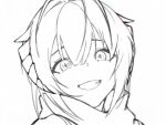  1girl antenna_hair anths arknights commentary_request demon_girl demon_horns greyscale horns looking_at_viewer medium_hair monochrome open_mouth portrait simple_background sketch smile solo w_(arknights) white_background 