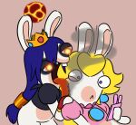 2024 anthro bangs bent_arm black_clothing black_eyeshadow black_shirt black_topwear blonde_hair blue_eyes blue_hair bottomless bottomless_anthro bottomless_female brown_background buckteeth burning cellphone cheek_lick closed_frown clothed clothed_anthro clothed_female clothing colored colored_line_art crossover crown digital_drawing_(artwork) digital_media_(artwork) duo ear_twitch electronics english_description eyeshadow face_lick featureless_crotch female female/female female_anthro flat_chested frown fur gem glowing glowing_eyes gold_hair_ring hair half-closed_eyes hand_on_shoulder handwear headgear holding_cellphone holding_object holding_phone insertthenewblhere lagomorph lava_queen licking light lighting long_ears long_hair looking_at_another looking_at_partner makeup mammal mario_bros mario_plus_rabbids_kingdom_battle mitten_hands mittens motion_lines mouth_closed multicolored_body narrowed_eyes nintendo no_pupils open_mouth open_smile orange_line_art orb phone pink_clothing pink_shirt pink_topwear queen rabbid rabbid_peach raving_rabbids rayman_(series) red_clothing red_handwear red_mittens romantic romantic_ambiance royalty ruby_(gem) sapphire_(gem) shaded shirt simple_background simple_shading smile smiling_at_another smiling_at_partner smoke standing tan_body tan_inner_ear tan_skin teeth tongue topwear two_tone_body ubisoft white_body white_fur yellow_eyes