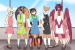 2019 ailurid anthro apron avian beak big_tail biped bird_dog black_body black_clothing black_dress black_footwear black_fur black_hair black_nose black_shoes blonde_hair blue_clothing blue_dress canid canine canis closed_smile clothed clothing crossdressing domestic_dog dress eyebrows femboy fluffy fluffy_tail footwear front_view fuf fur green_body green_clothing green_dress green_fur group gryphon hair half-closed_eyes hands_behind_back hands_on_own_hips hi_res hunting_dog husky inner_ear_fluff labrador long_hair looking_at_viewer male mammal markings mouth_closed multicolored_clothing multicolored_footwear multicolored_socks mythological_avian mythological_creature mythology narrowed_eyes necktie nordic_sled_dog open_mouth open_smile pink_body pink_clothing pink_dress pink_fur ponytail rainbow_clothing rainbow_footwear rainbow_socks red_body red_fur red_panda retriever ring_(marking) ringed_tail rodent sciurid shirt short_hair smile socks spitz standing star_lubanah striped_markings striped_tail stripes tail tail_markings tan_body tan_fur teeth tongue topwear tree_squirrel tuft white_apron white_body white_clothing white_footwear white_fur white_socks