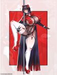  1girl absurdly_long_hair absurdres black_hair blush bodystocking bodysuit breasts ccga17 covered_navel covered_nipples full_body gloves heart high_heels highres hime_cut huge_breasts long_hair looking_at_viewer maree_rouge_(crosscore) platform_heels pole red_eyes science_fiction see-through_clothes smile solo standing standing_on_one_leg stripper_pole thick_thighs thighhighs thighs very_long_hair white_thighhighs 