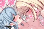  2girls bang_dream! bang_dream!_it's_mygo!!!!! blue_hair blush breast_sucking breasts censored commentary_request heart heart_censor highres large_breasts meu203 misumi_uika multiple_girls open_mouth paid_reward_available purple_eyes sidelocks togawa_sakiko yellow_eyes yuri 
