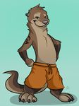  clothed clothing half-dressed male mammal mustelid otter solo theothefox topless 
