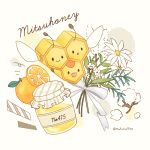  :d :o absurdres closed_mouth combee commentary_request cotton_swab flower food fruit highres honey honeycomb_(object) jar mofucoffee open_mouth orange_(fruit) orange_slice pokemon pokemon_(creature) pokemon_focus smile twitter_username white_flower 