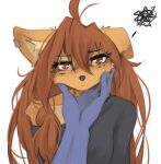 2025 5_fingers anthro apogee_(tinygaypirate) biped breasts brown_eyes brown_hair canid canine canis clothed clothed_anthro clothed_female clothing countershade_torso countershading digital_drawing_(artwork) digital_media_(artwork) domestic_dog ear_piercing female fingers fur hair hi_res inner_ear_fluff long_hair looking_at_viewer mammal one_ear_up piercing simple_background small_breasts solo tan_body tan_fur tinygaypirate topwear tuft white_background