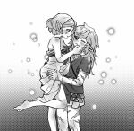  bare_arms bare_shoulders barefoot blush breasts couple dress greyscale guzhi_annai hand_on_another's_cheek hand_on_another's_face hetero highres link long_dress long_hair medium_breasts monochrome multiple_scars one_eye_closed parted_bangs parted_lips pointy_ears princess_zelda scar scar_on_arm scar_on_hand scar_on_leg scars_all_over short_hair sidelocks strapless strapless_dress teardrop_facial_mark the_legend_of_zelda the_legend_of_zelda:_tears_of_the_kingdom 
