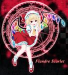  ascot blonde_hair fang flandre_scarlet frills greek hands_on_own_cheeks hands_on_own_face hat hat_ribbon highres looking_at_viewer magic_circle mary_janes open_mouth pigeon-toed red_eyes ribbon rokkouoroshi shoes short_hair side_ponytail smile socks solo touhou wings zodiac 