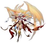  1girl absurdres armored_boots bandaged_weapon bare_shoulders belt black_bra blue_thighhighs body_markings boots bra breasts brown_shorts chain choker claws cleavage closed_mouth coat dark-skinned_female dark_skin dragon dragon_horns dragon_wings drawing_sword earrings floating_clothes fold-over_boots full_body fur-trimmed_shorts fur_trim game_cg gold_trim grey_eyes grey_hair hair_ornament high_heel_boots high_heels highres holding holding_sheath holding_sword holding_weapon horns jewelry knee_boots langrisser langrisser_mobile leg_up looking_at_viewer medium_breasts midriff multiple_belts navel official_alternate_costume official_art open_clothes open_coat red_coat roaring scabbard scales second-party_source sheath shirt short_hair short_shorts shorts simple_background single_thighhigh smile solo_focus standing standing_on_one_leg sword tachi-e tatalia_(langrisser) thigh_belt thigh_strap thighhighs thighs tied_shirt torn_clothes torn_coat torn_shirt transparent_background two-sided_coat two-sided_fabric underwear unsheathing weapon western_dragon white_coat white_shirt wings 