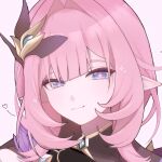  1girl black_shrug blue_eyes commentary_request elf elysia_(honkai_impact) elysia_(miss_pink_elf)_(honkai_impact) hair_ornament highres honkai_(series) honkai_impact_3rd long_hair looking_at_viewer nemui_02190 pink_hair pointy_ears shrug_(clothing) simple_background smile solo white_background 