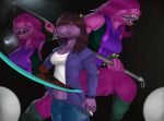  &lt;3 2018 anthro axe bare_shoulder belt big_breasts blush boots bracelet breasts brown_hair claws clothed clothing deltarune female footwear hair hair_over_eyes hamili jeans jewelry long_hair melee_weapon metal non-mammal_breasts open_jacket pants pink_skin purple_body purple_skin reptile scalie sharp_teeth simple_background smile spikes susie_(deltarune) teeth tongue torn_clothing torn_jeans torn_pants video_games weapon 