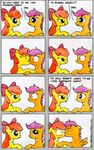  apple_bloom_(mlp) blush comic cub dialog dialogue duo el-yeguero english_text equine eye_contact female feral friendship_is_magic fur hair horse kissing lesbian mammal my_little_pony orange_fur pegasus plain_background pony purple_eyes purple_hair red_hair ribbons scootaloo_(mlp) text white_background wing_boner wings yellow_fur young 