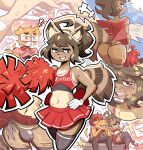 2025 anthro aroused blush bottomwear bulge butt caramel_dog cheerleader cheerleader_outfit clothed clothed_anthro clothing collar countershading digsaw eyewear femboy flirting glasses heart_eyes heart_symbol hi_res male male/male mammal mel_lemoon navel pom_poms presenting presenting_hindquarters procyonid raccoon sitting skirt tail tail_motion tailwag