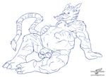  abdominal_bulge balls biceps blue_and_white body_markings bulge claws digimon flaccid fur humanoid_penis male markings muscles nude pecs penis pose sitting solo stripes toe_claws uncut vorarephilia vore weregarurumon wolfblade 