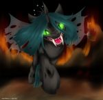  angry changeling crown equine fangs female feral ferocious friendship_is_magic glowing glowing_eyes green_eyes green_hair hair long_hair looking_at_viewer mammal motch my_little_pony queen queen_chrysalis queen_chrysalis_(mlp) royalty solo wings 