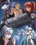  3boys 3girls :< absurdres ahoge anastasia_(fate) anastasia_(lostbelt)_(fate/grand_order) animal_ears armored_vehicle black_gloves black_shirt blank_eyes blonde_hair blood blood_on_face blue_cape blue_eyes brown_coat brown_hat cape clenched_hand clenched_teeth closed_mouth coat command_spell crying crying_with_eyes_open devil_yanghyeok evil_grin evil_smile facial_hair fate/grand_order fate_(series) fujimaru_ritsuka_(female) fujimaru_ritsuka_(female)_(polar_chaldea_uniform) fur-trimmed_cape fur_trim furry furry_male glasses gloves gold_hairband goredolf_musik grin gun hairband hand_up hands_up hat highres holding holding_gun holding_weapon hood hood_up ice kadoc_zemlupus korean_text long_hair mash_kyrielight multiple_boys multiple_girls muscular muscular_male mustache night night_sky one_side_up orange_eyes orange_hair parka patxi_(fate) purple_coat purple_hair shadow_border shirt short_hair sky smile tears teeth topless_male viy_(fate) weapon white_hair winter_clothes winter_coat wolf_boy wolf_ears 