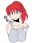  1girl blush breasts frown green_eyes kurenai_yuuji large_breasts lowres mikage_kyouko original ponytail red_hair simple_background solo tank_top 